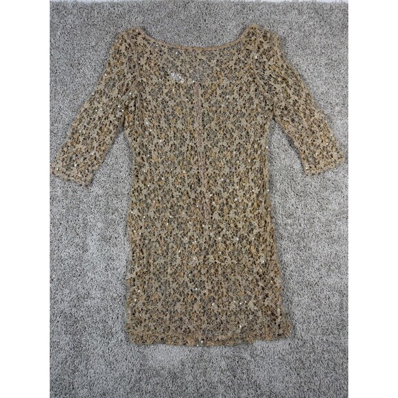 Kay Unger Dresses & Skirts - Kay Unger Gold Lace Sequin Sheer Overlay Dress 3/4 Sleeve Cocktail Formal